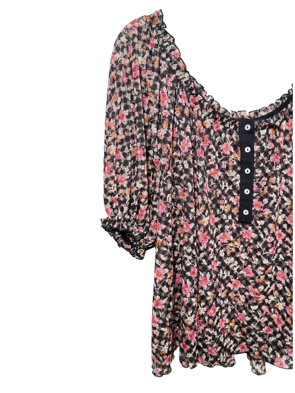 Free People NWT $78 puff sleeve sheer floral top size Large